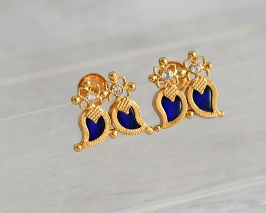 Gold tone blue-white kerala style mango earrings dj-47203