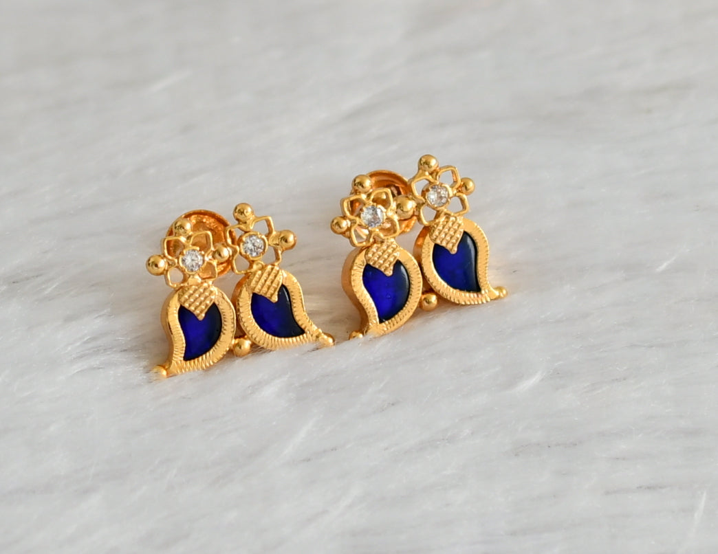 Gold tone blue-white kerala style mango earrings dj-47203