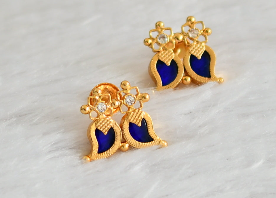 Gold tone blue-white kerala style mango earrings dj-47203