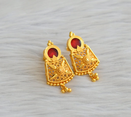 Gold tone red round kerala style earrings dj-45502