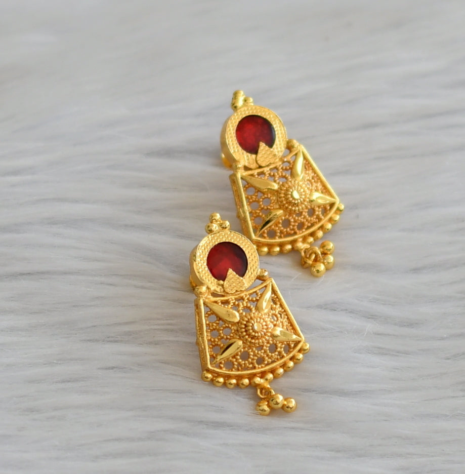 Gold tone red round kerala style earrings dj-45502