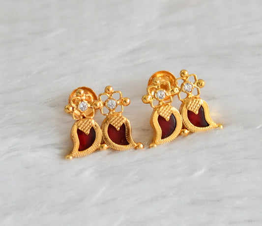 Gold tone red-white kerala style mango earrings dj-47202