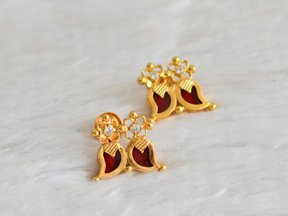 Gold tone red-white kerala style mango earrings dj-47202