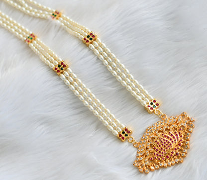 Gold tone ad stone pink-green-white lotus rice pearl haar dj-43849