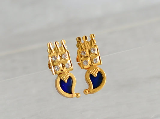 Gold tone kerala style blue -white mango earrings dj-47204