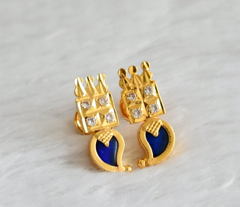 Gold tone kerala style blue -white mango earrings dj-47204