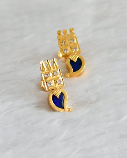 Gold tone kerala style blue -white mango earrings dj-47204