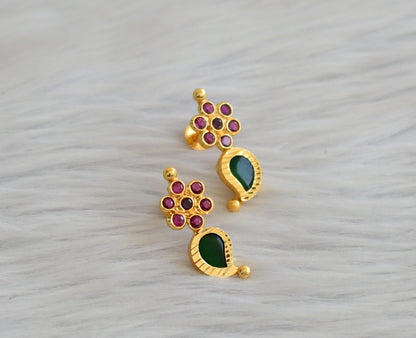 Gold tone pink-green mango palakka earrings dj-45504