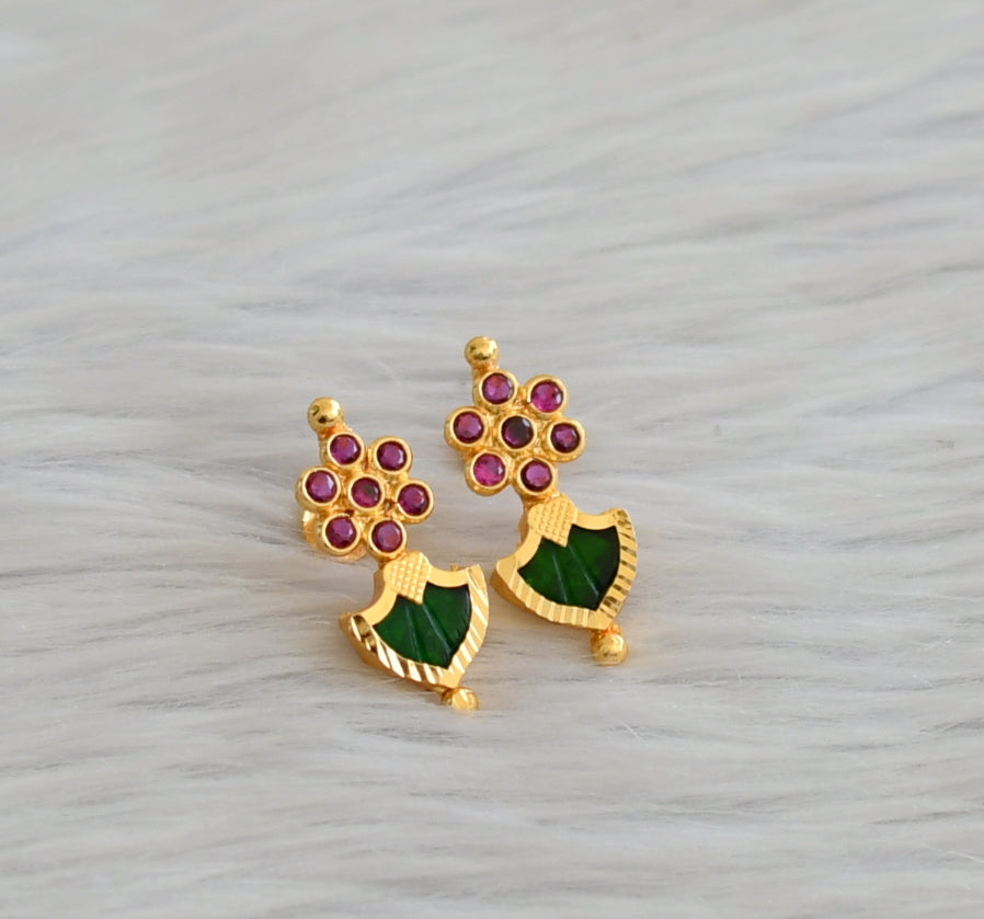 Gold tone pink-green palakka earrings dj-45503