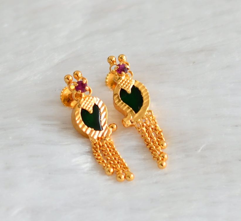 Gold tone pink-green kerala mango earrings dj-47198