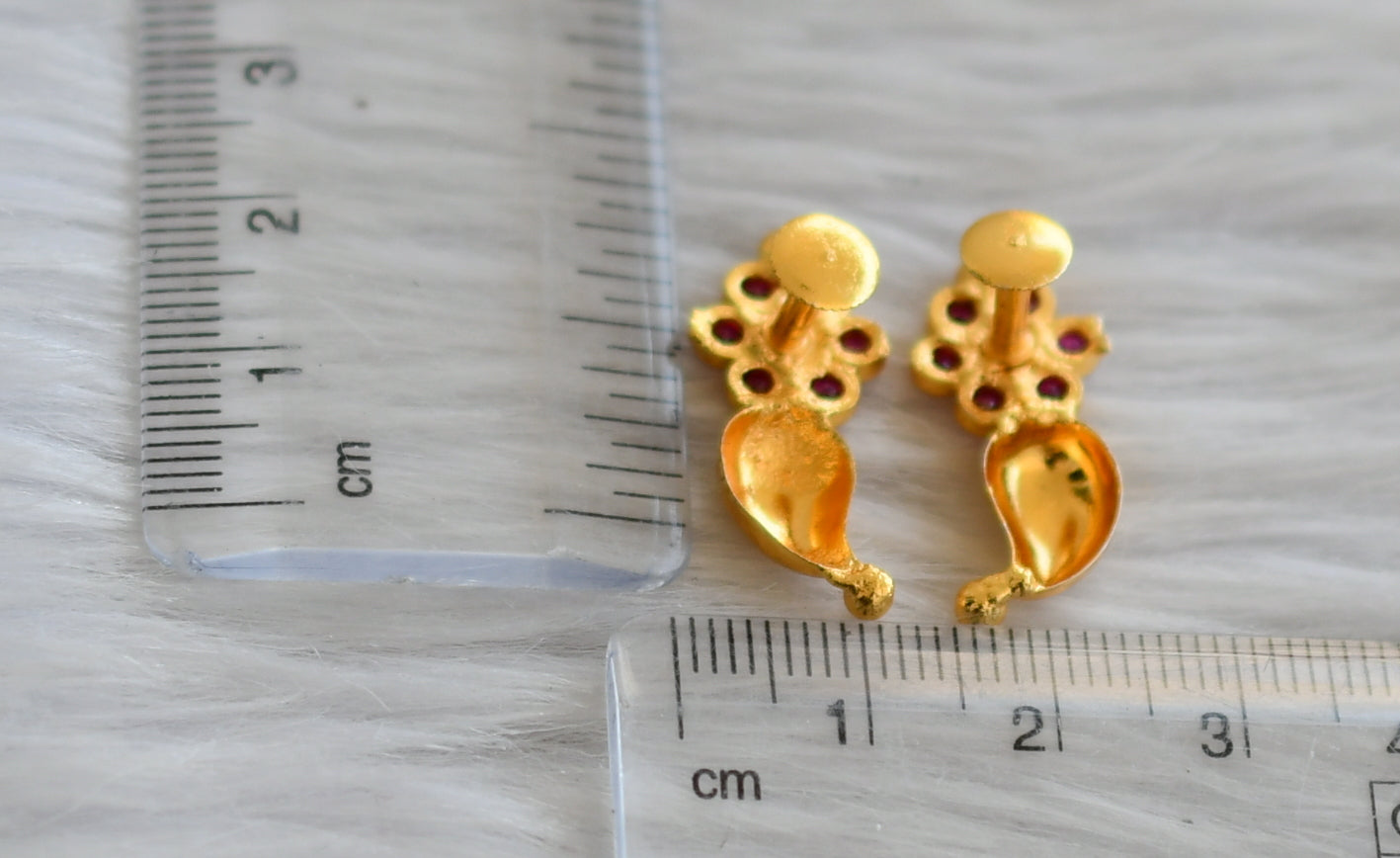 Gold tone pink stone mango stud/earrings dj-45505