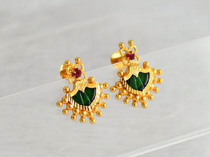 Gold tone kerala style pink-green palakka earrings dj-47207