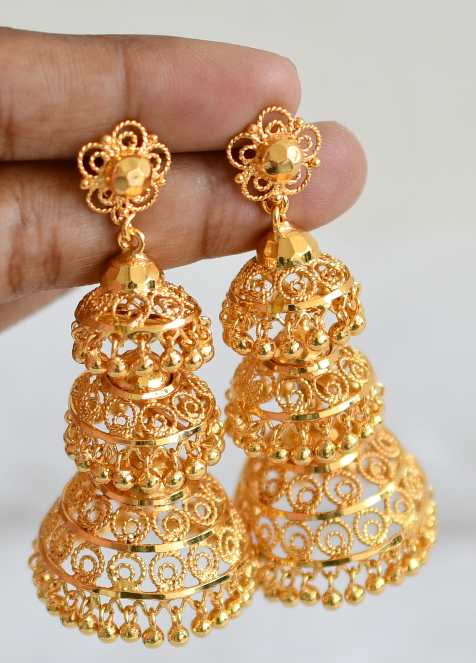 Gold Tone Flower Screw back Step Jhumkka DJ32380