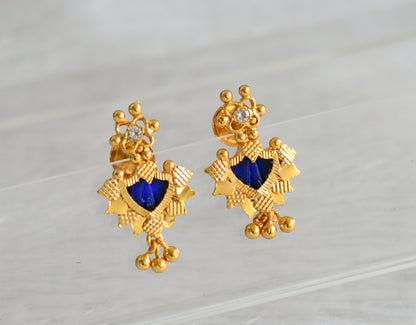 Gold tone kerala style blue-white palakka earrings dj-47213