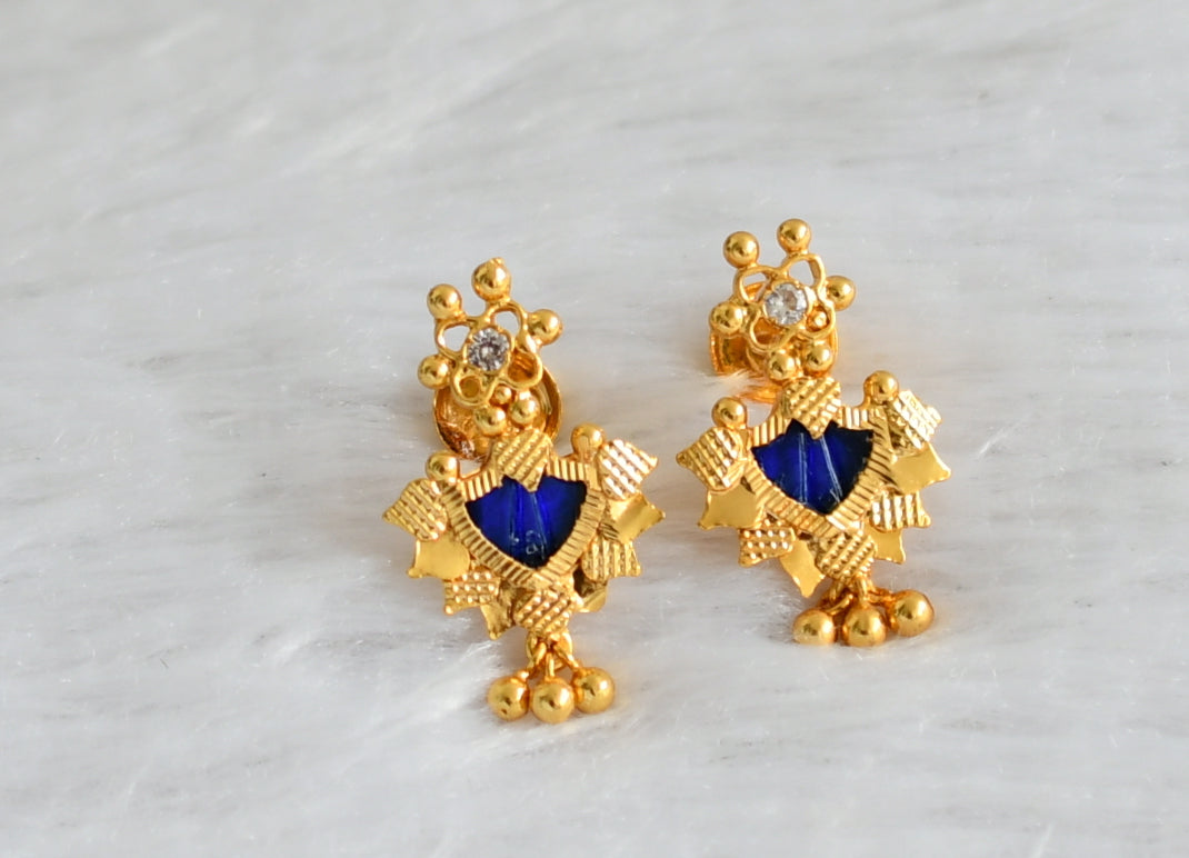 Gold tone kerala style blue-white palakka earrings dj-47213