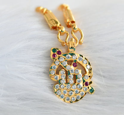 Gold tone 24 inches chain with pink-green-white tamil om pendant dj-43838