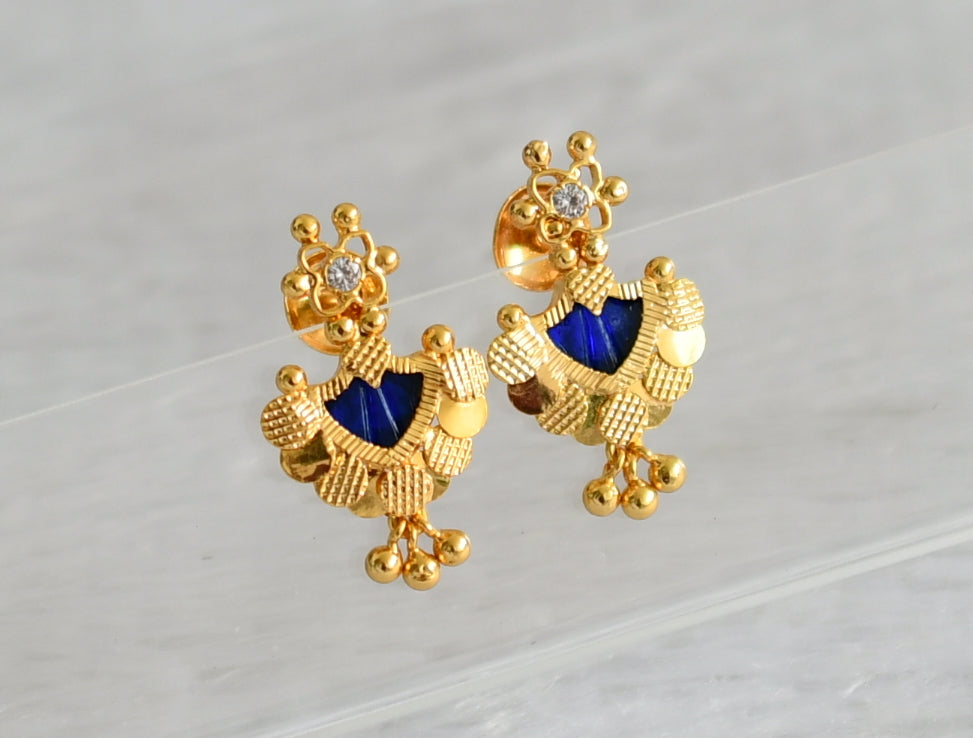 Gold tone kerala style blue-white palakka earrings dj-47211