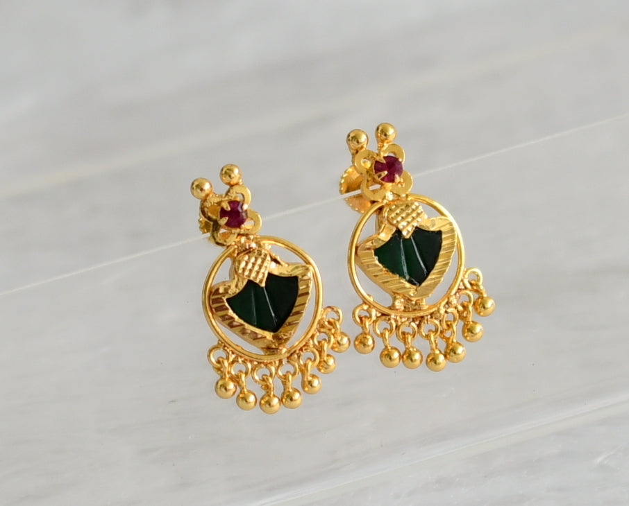 Gold tone kerala style pink-green palakka round earrings dj-47210