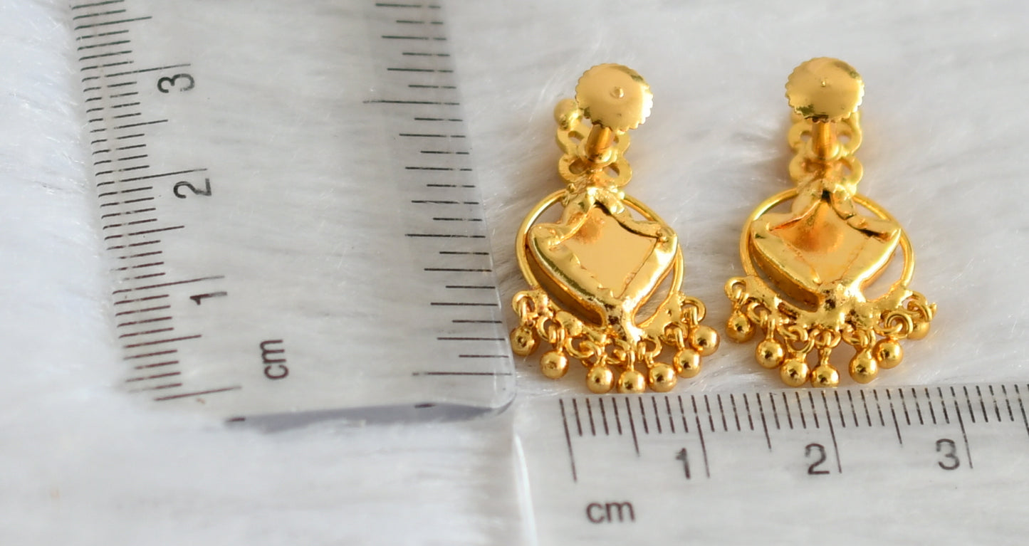Gold tone kerala style pink-green palakka round earrings dj-47210