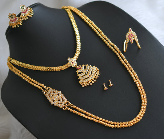 Gold tone ad ruby-green-white stone south Indian style combo set dj-42517