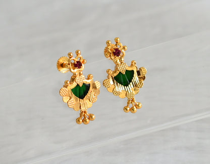 Gold tone kerala style pink-green palakka earrings dj-47212