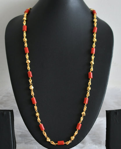 Gold tone coral beaded 30 inches chain dj-49003