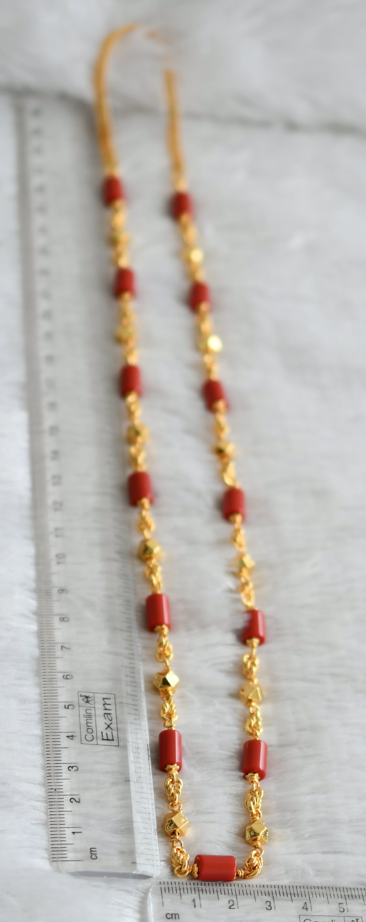 Gold tone coral beaded 30 inches chain dj-49003