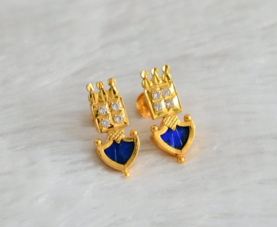Gold tone kerala style blue-white palakka earrings dj-47209