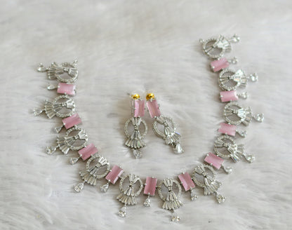 Silver Tone Cz Baby Pink Necklace Set DJ28447