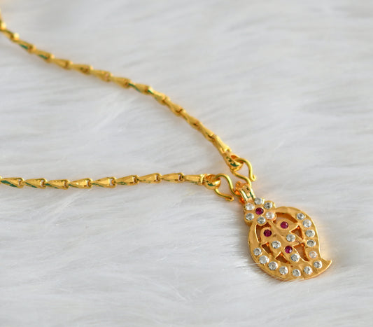 Gold tone 24 inches chain with pink-white mango pendant dj-43835
