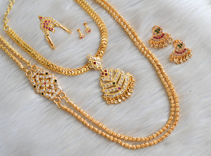 Gold tone ad ruby-green-white stone south Indian style combo set dj-42518