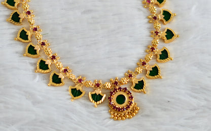 Gold tone pink-green palakka necklace DJ18937