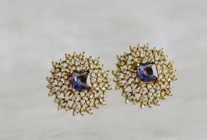 Matte finish cz purple block stone victorian stud/earrings dj-49008