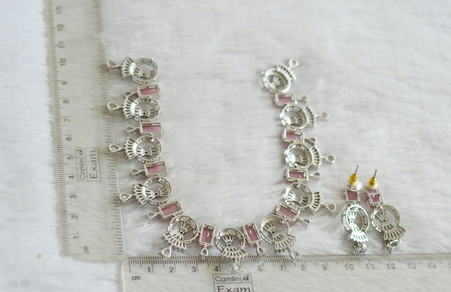 Silver Tone Cz Baby Pink Necklace Set DJ28447