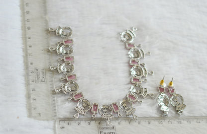 Silver Tone Cz Baby Pink Necklace Set DJ28447