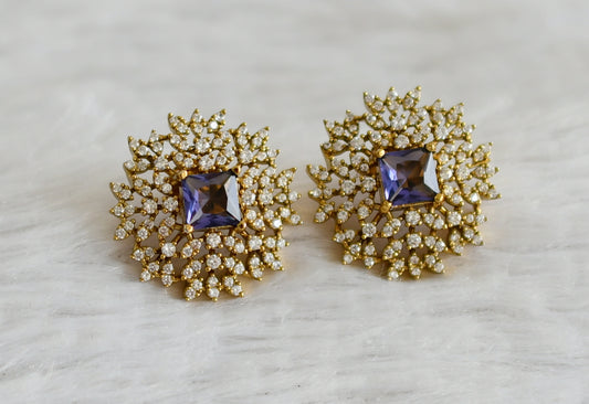 Matte finish cz purple block stone victorian stud/earrings dj-49008