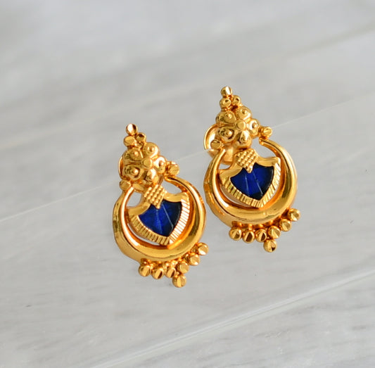 Gold tone kerala style blue palakka round earrings dj-47216