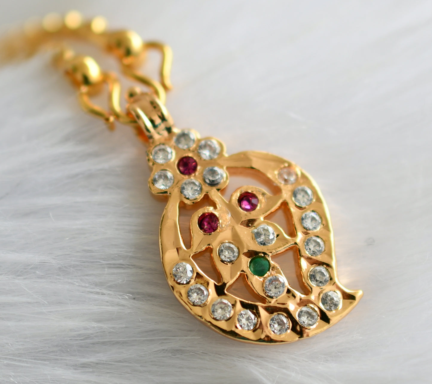 Gold tone 24 inches chain with pink-green-white mango pendant dj-43836