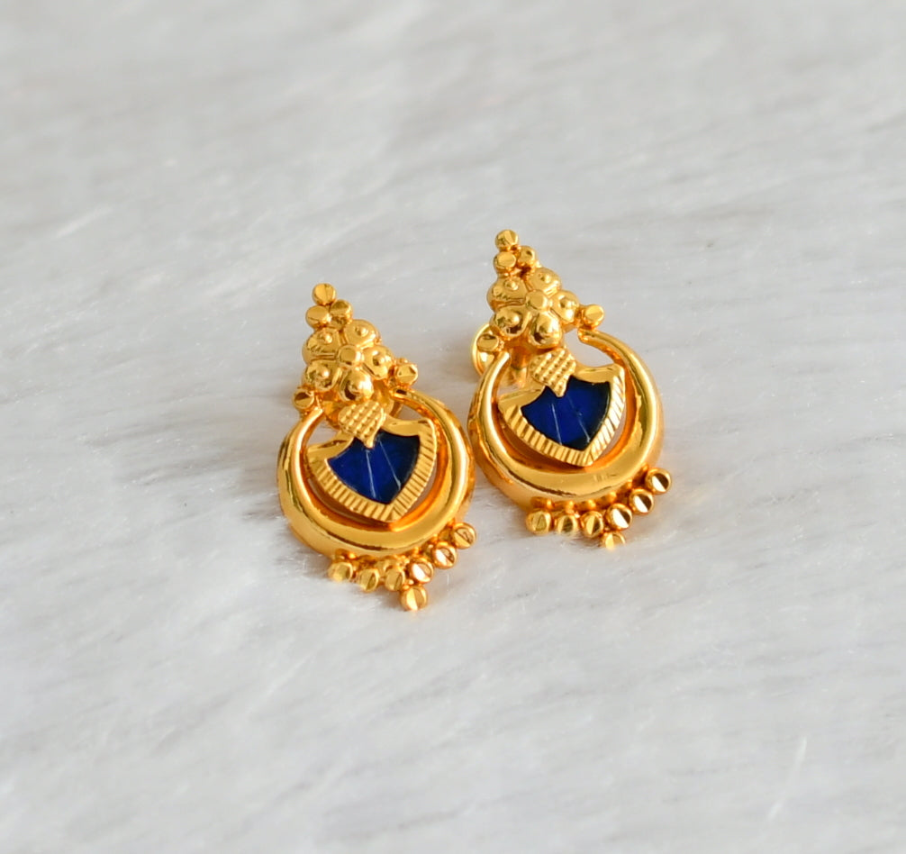 Gold tone kerala style blue palakka round earrings dj-47216