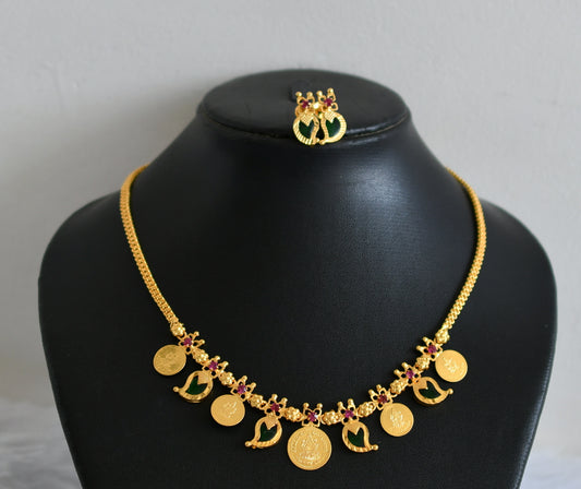 Gold Tone Kerala Style Pink-green Mango Coin Necklace Set DJ26950