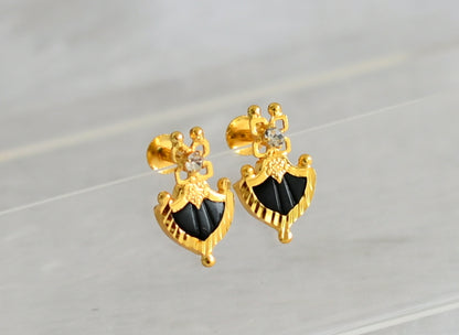 Gold tone kerala style black-white palakka earrings dj-47206