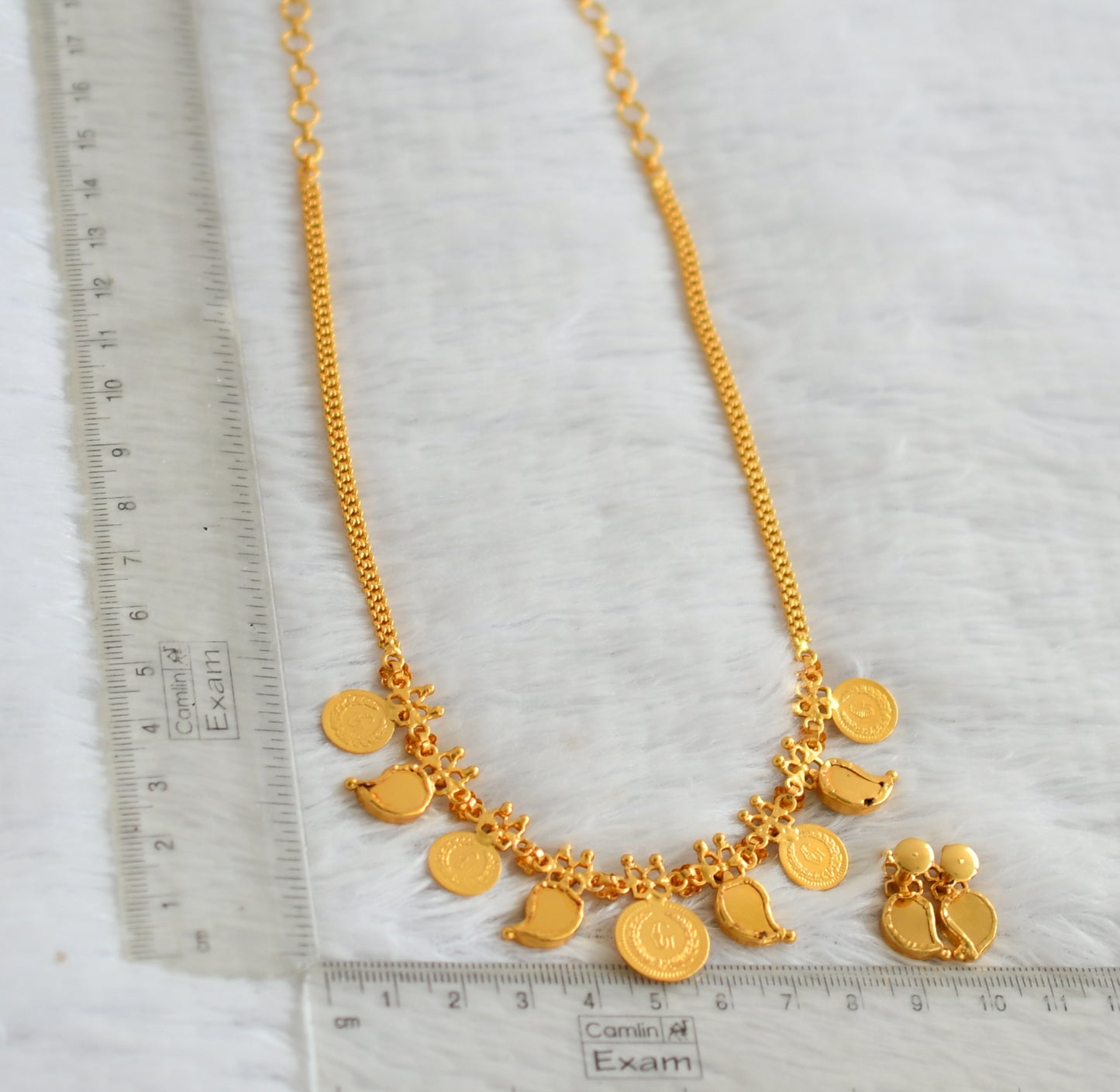 Gold Tone Kerala Style Pink-green Mango Coin Necklace Set DJ26950