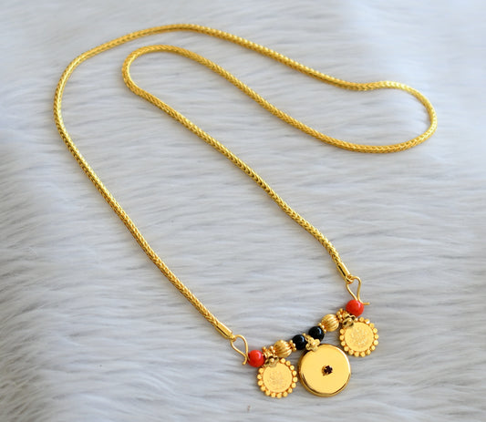 Gold tone 24 inches chain with coral-black bead lakshmi coin bottu mangalyam dj-45522