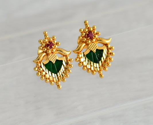 Gold tone kerala style pink-green palakka earrings dj-47208