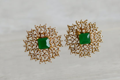 Matte finish cz emerald block stone victorian stud/earrings dj-49009