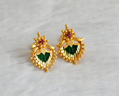 Gold tone kerala style pink-green palakka earrings dj-47208