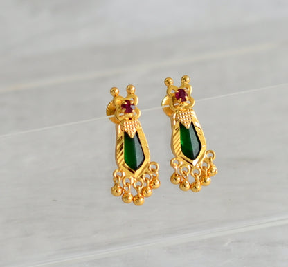 Gold tone kerala style pink-green nagapadam earrings dj-47217