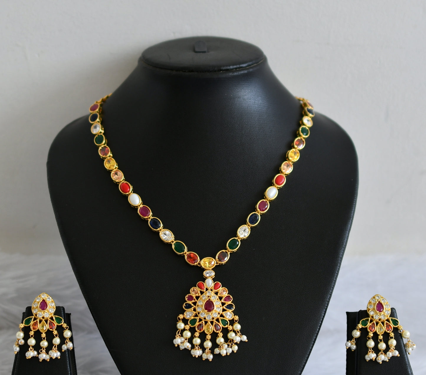 Gold Tone Navarathna pearl necklace set dj-30676