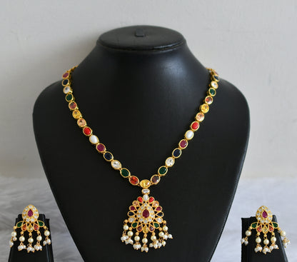 Gold Tone Navarathna pearl necklace set dj-30676