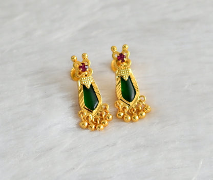 Gold tone kerala style pink-green nagapadam earrings dj-47217